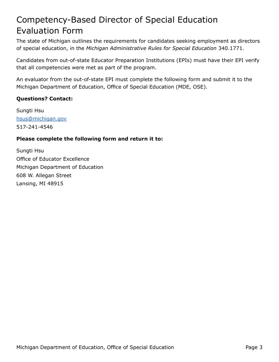 Competency-Based Director of Special Education Evaluation Form - Michigan, Page 3