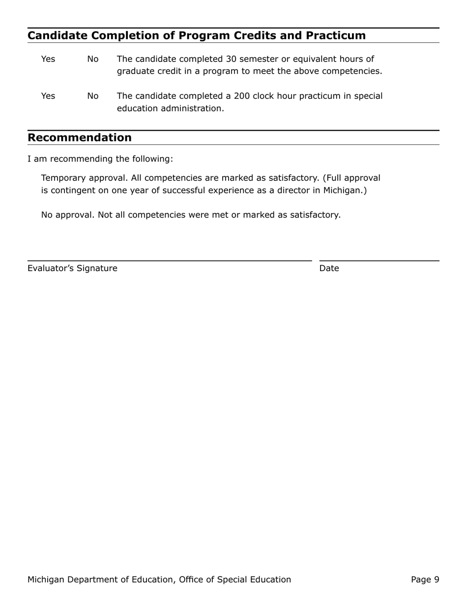 Competency-Based Director of Special Education Evaluation Form - Michigan, Page 9