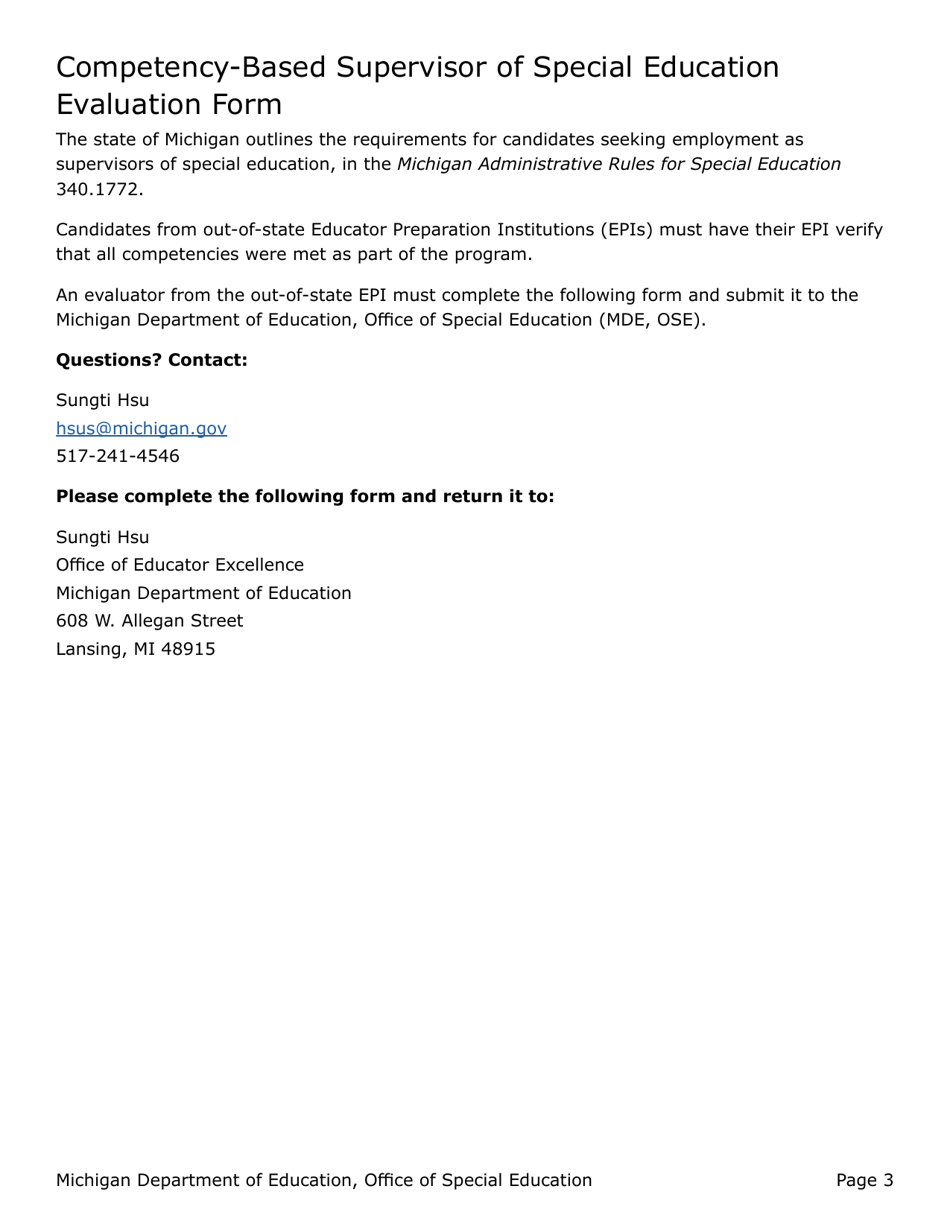Competency-Based Supervisor of Special Education Evaluation Form - Michigan, Page 3