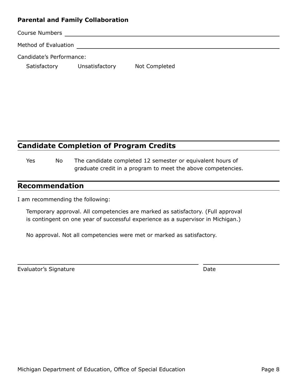Competency-Based Supervisor of Special Education Evaluation Form - Michigan, Page 8