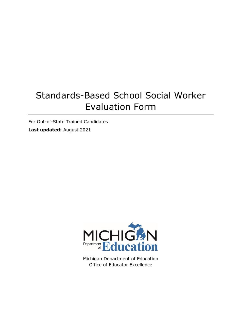 Standards-Based School Social Worker Evaluation Form - Michigan, Page 1