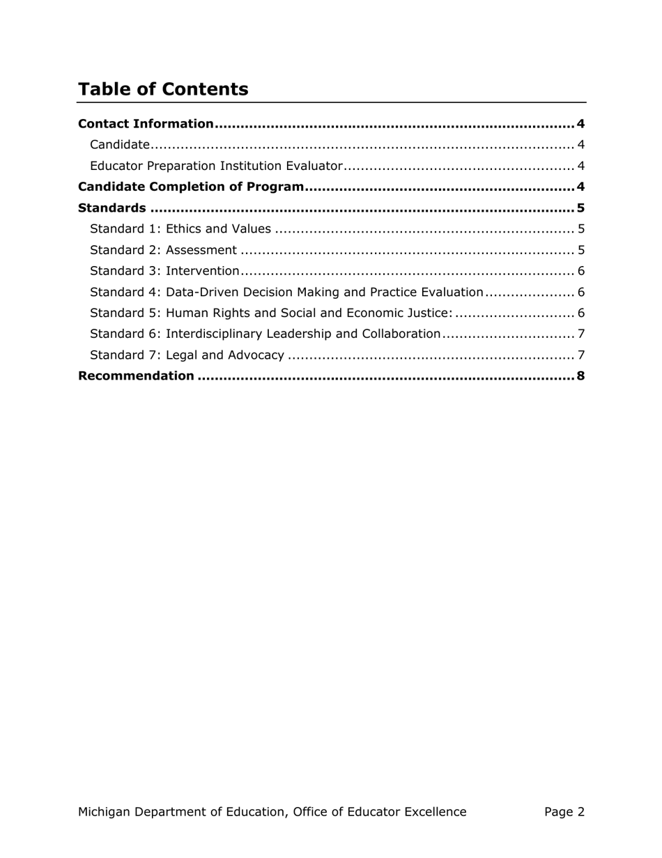 Standards-Based School Social Worker Evaluation Form - Michigan, Page 2