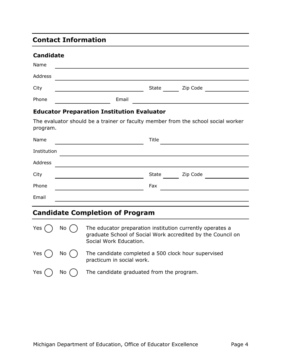 Standards-Based School Social Worker Evaluation Form - Michigan, Page 4