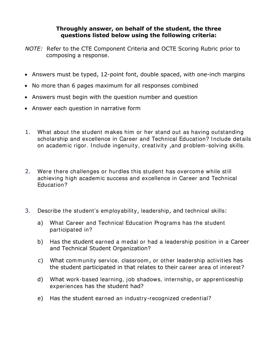 Michigan Nomination Form - U.S. Presidential Scholars Program - Michigan, Page 2