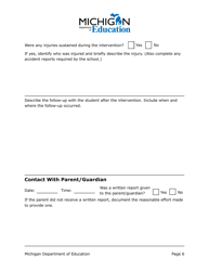 Seclusion and Restraint Documentation Form - Michigan, Page 6