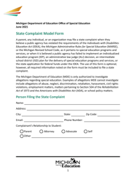 State Complaint Model Form - Michigan