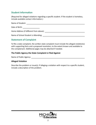State Complaint Model Form - Michigan, Page 2