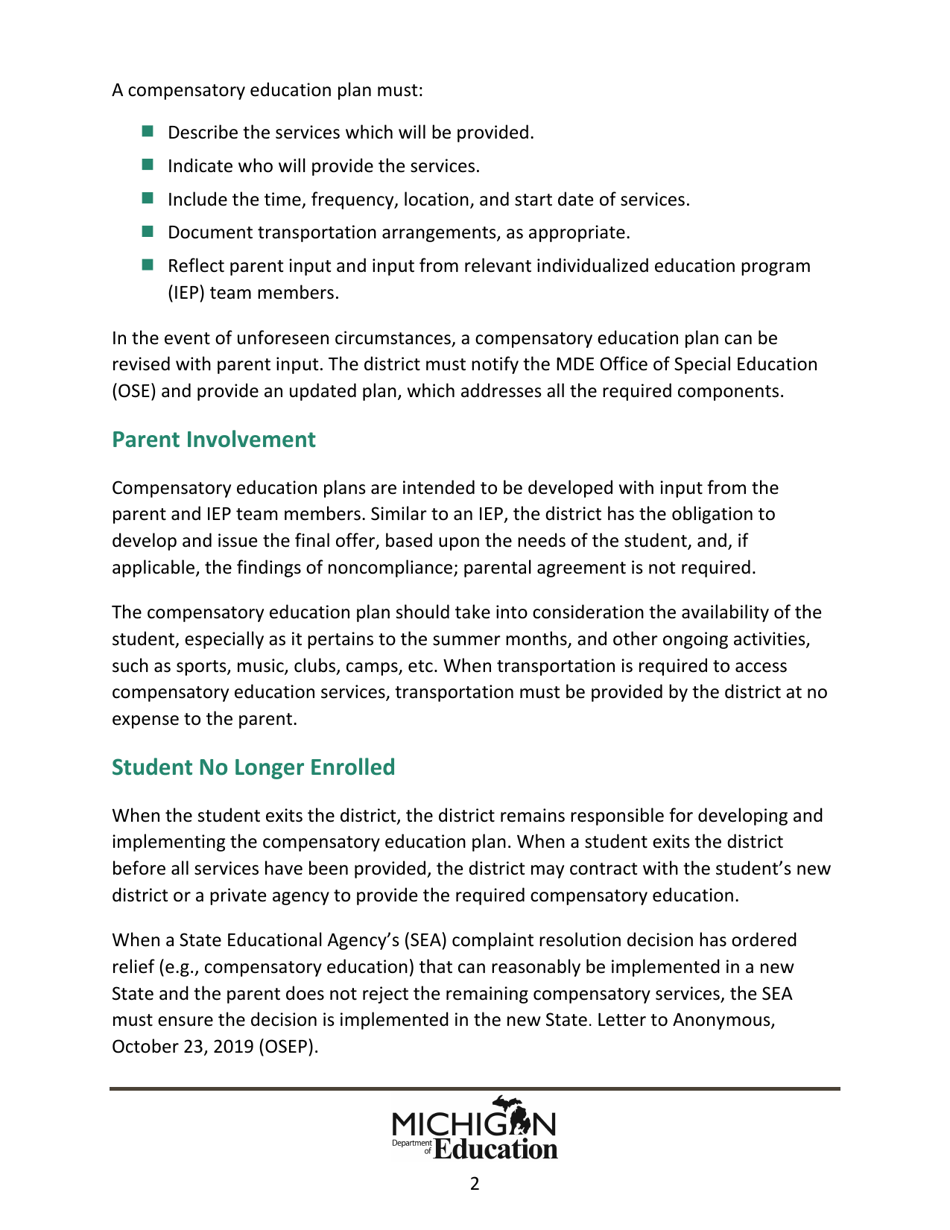 Model Compensatory Education Plan - Michigan, Page 2