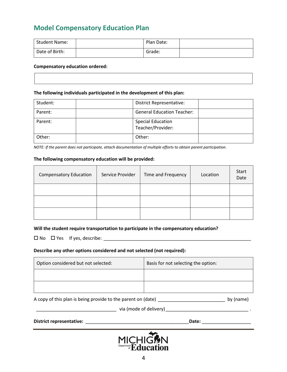 Model Compensatory Education Plan - Michigan, Page 4