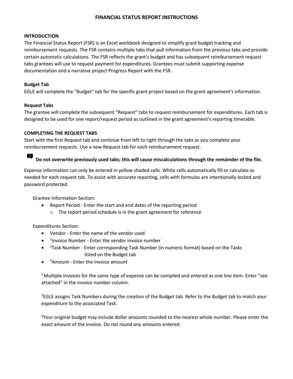 Instructions for Financial Status Report - Michigan, Page 1