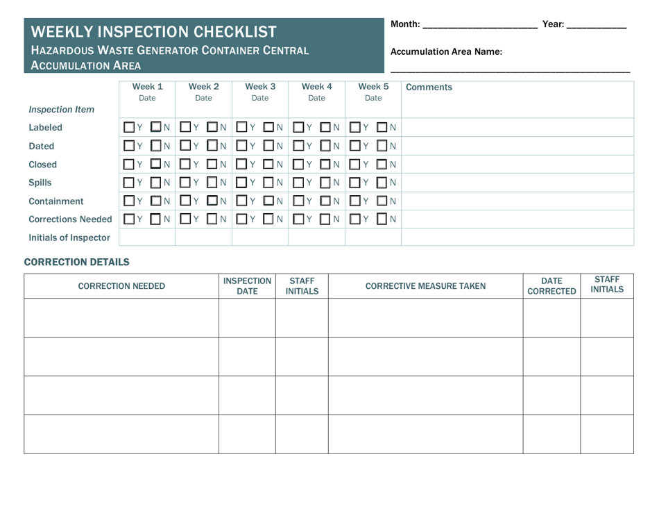 Michigan Weekly Inspection Checklist Hazardous Waste Generator