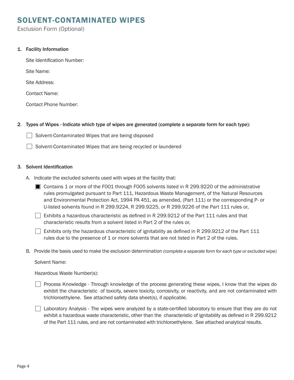 Solvent-Contaminated Wipes Exclusion Form - Michigan, Page 4