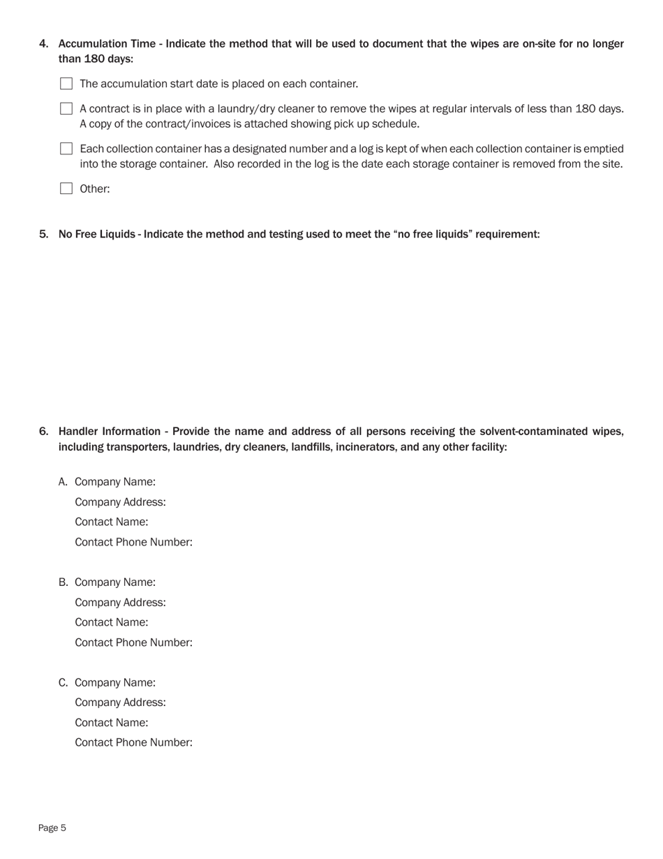 Solvent-Contaminated Wipes Exclusion Form - Michigan, Page 5