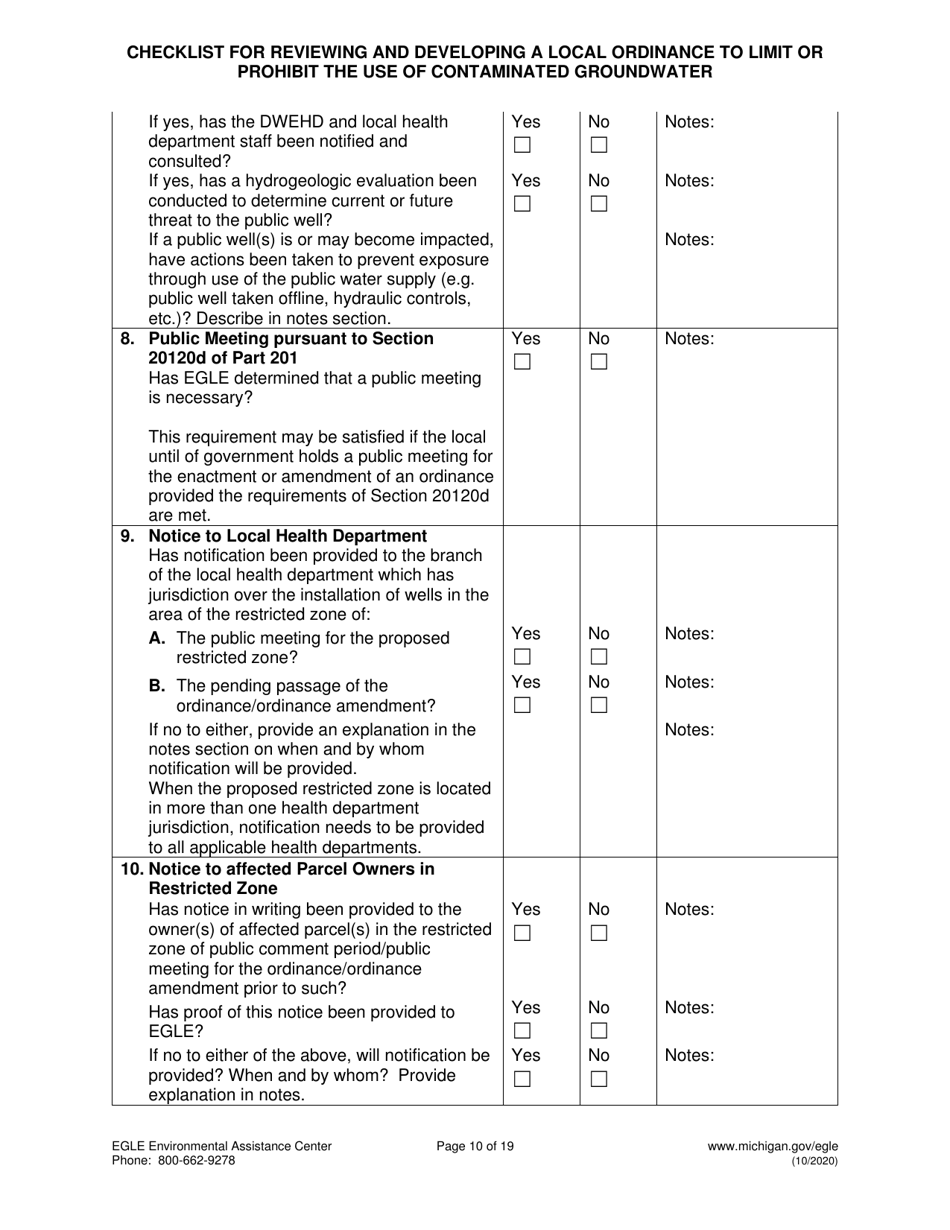 Suggested Format and Contents for Reviewing and Developing a Local Ordinance to Limit or Prohibit the Use of Contaminated Groundwater - Michigan, Page 10