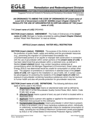 Suggested Format and Contents for Reviewing and Developing a Local Ordinance to Limit or Prohibit the Use of Contaminated Groundwater - Michigan, Page 11