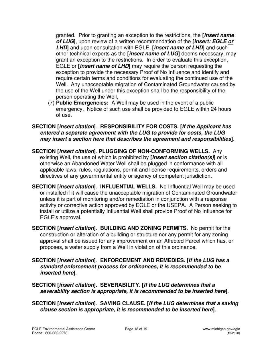 Suggested Format and Contents for Reviewing and Developing a Local Ordinance to Limit or Prohibit the Use of Contaminated Groundwater - Michigan, Page 18