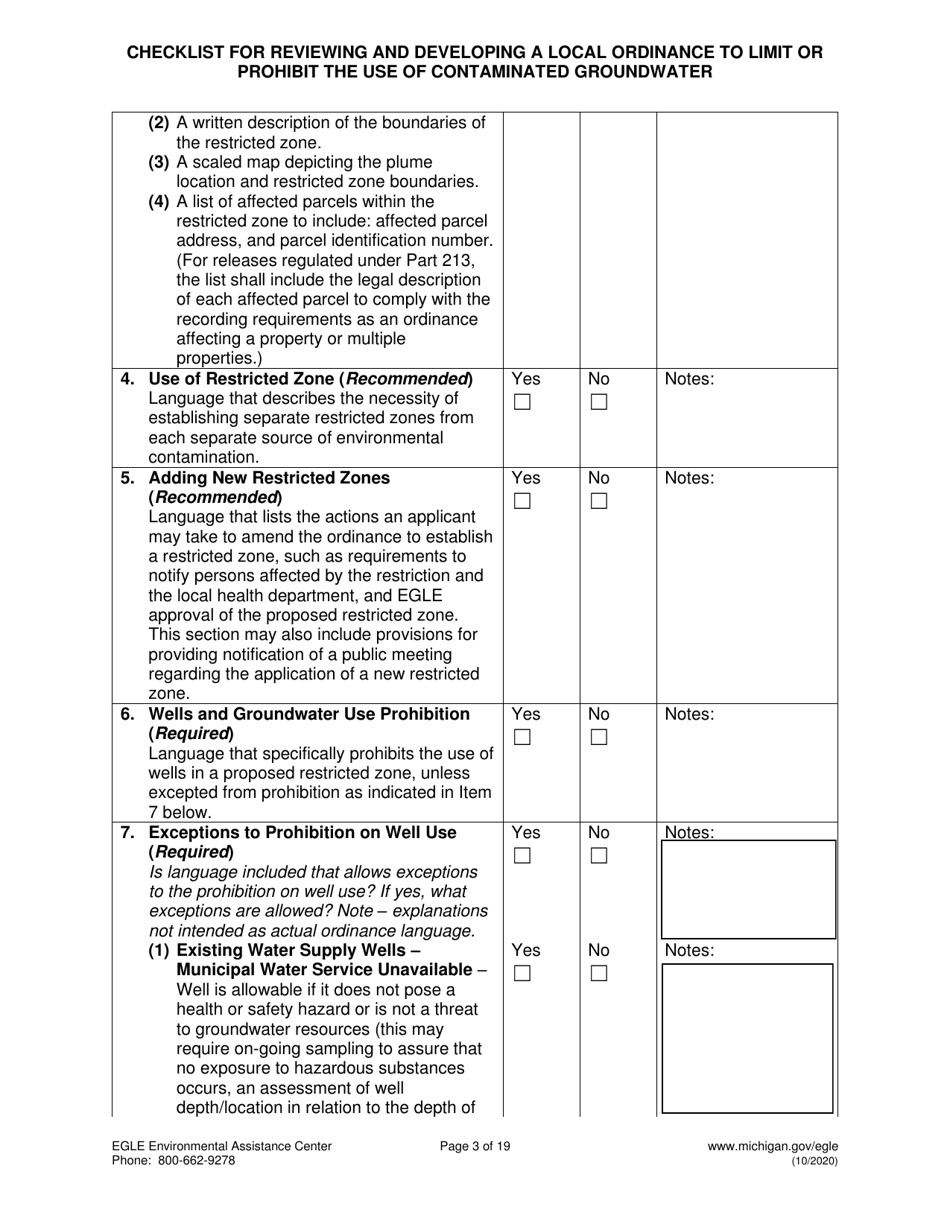 Suggested Format and Contents for Reviewing and Developing a Local Ordinance to Limit or Prohibit the Use of Contaminated Groundwater - Michigan, Page 3