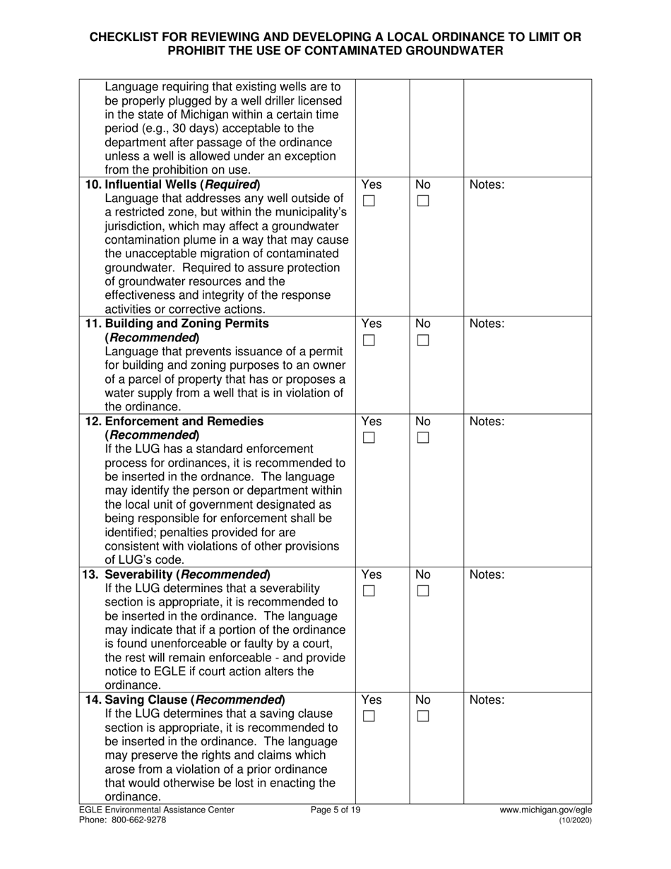 Suggested Format and Contents for Reviewing and Developing a Local Ordinance to Limit or Prohibit the Use of Contaminated Groundwater - Michigan, Page 5