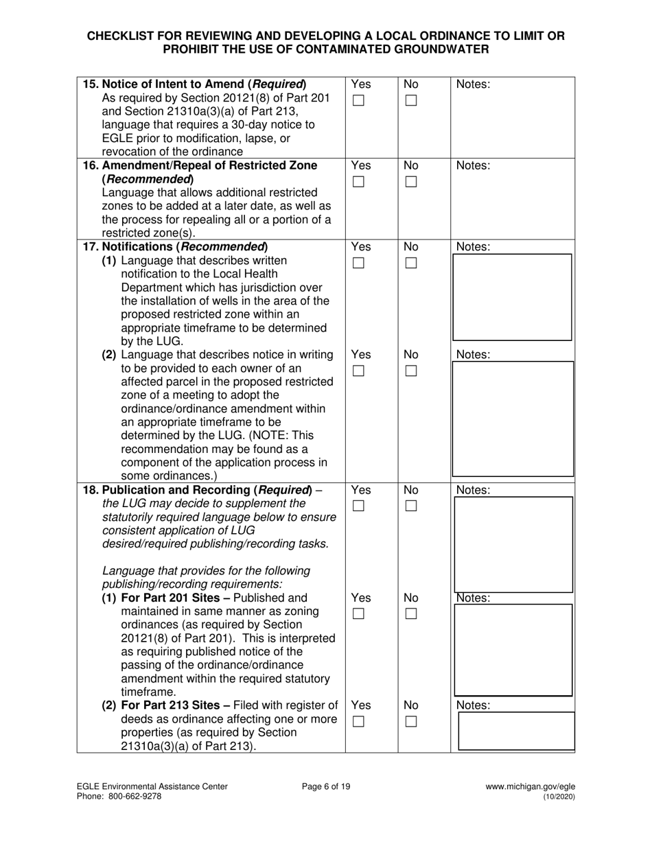 Suggested Format and Contents for Reviewing and Developing a Local Ordinance to Limit or Prohibit the Use of Contaminated Groundwater - Michigan, Page 6