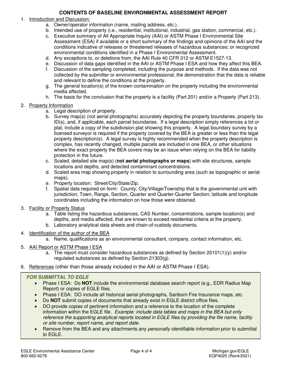 Form EQP4025 Baseline Environmental Assessment Submittal Form - Michigan, Page 4