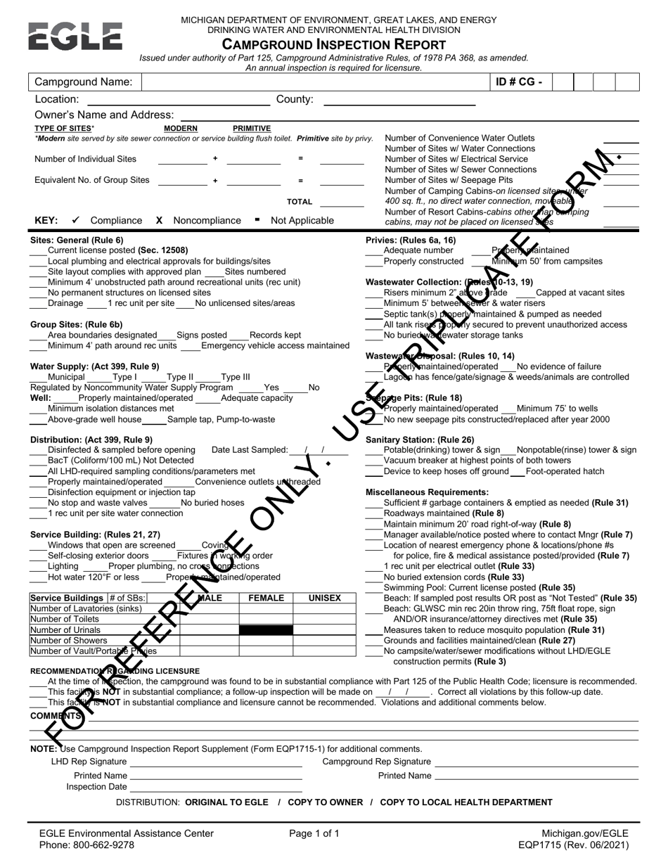 Form EQP1715 Campground Inspection Report - Michigan, Page 1