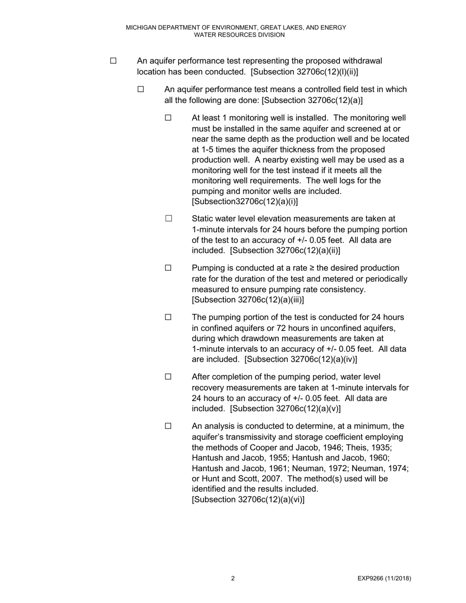 Form EXP9266 Checklist for Complete Alternative Submittals to Site-Specific Reviews Under Section 32706c - Michigan, Page 2
