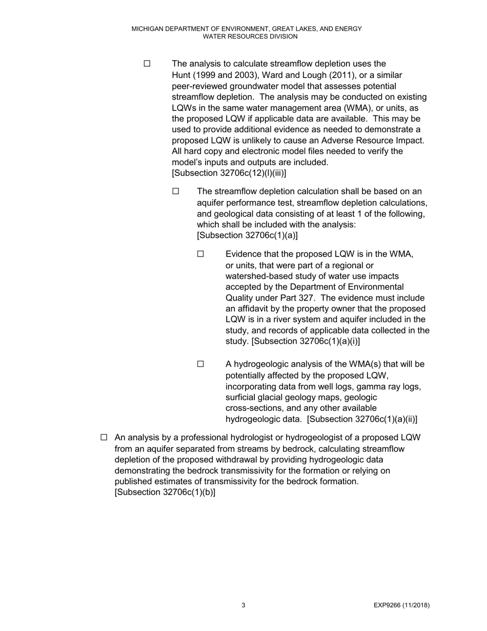Form EXP9266 Checklist for Complete Alternative Submittals to Site-Specific Reviews Under Section 32706c - Michigan, Page 3