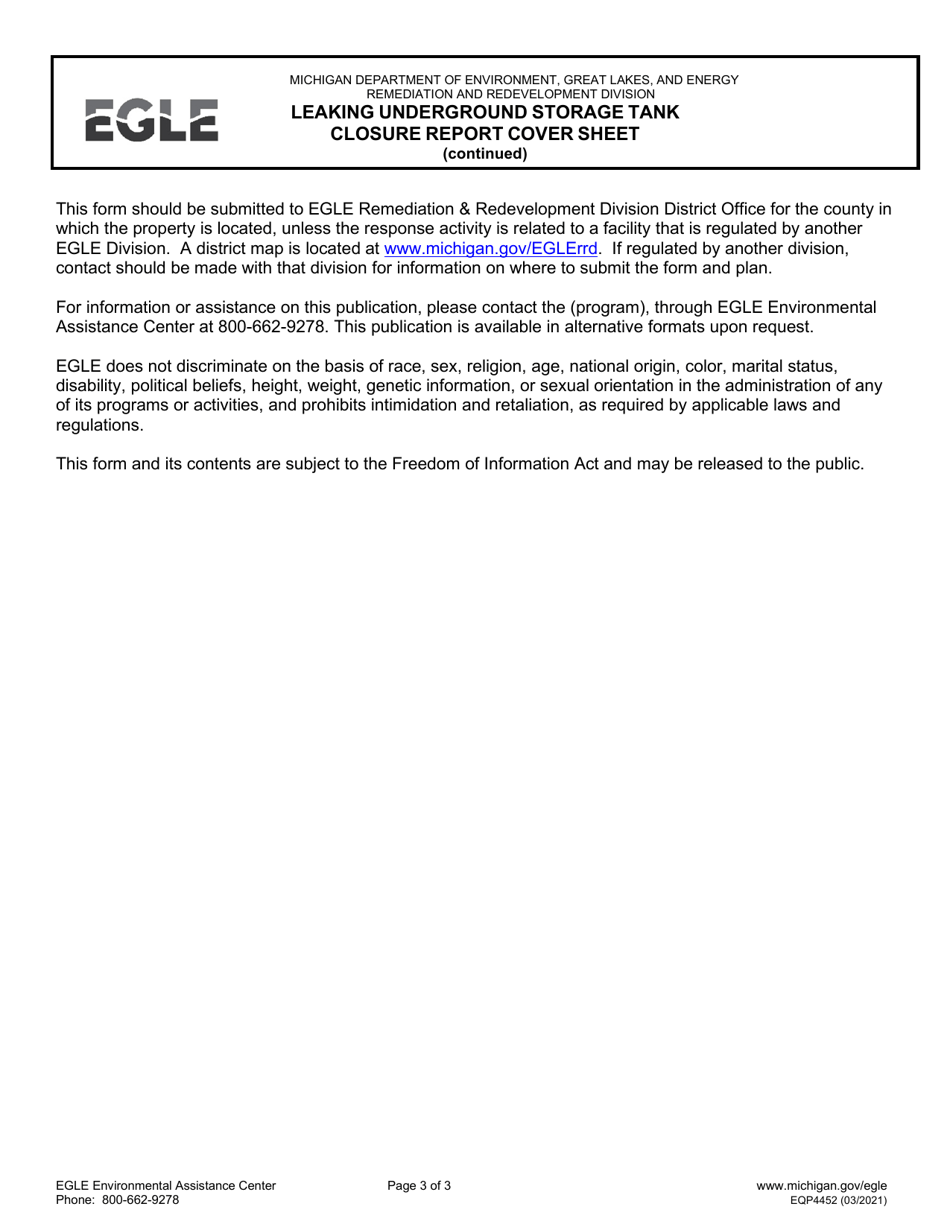 Form EQP4452 Leaking Underground Storage Tank Closure Report Cover Sheet - Michigan, Page 3