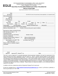 Form EQP5825 &quot;Electrolytic Chlorine Generator or Salt Chlorinator Installation Form&quot; - Michigan