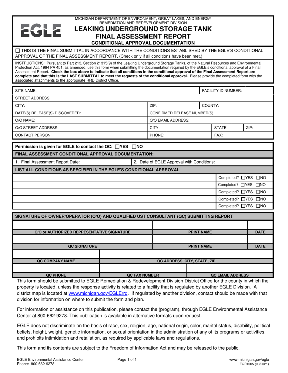 Form EQP4005 Final Assessment Report Conditional Approval Documentation - Michigan, Page 1