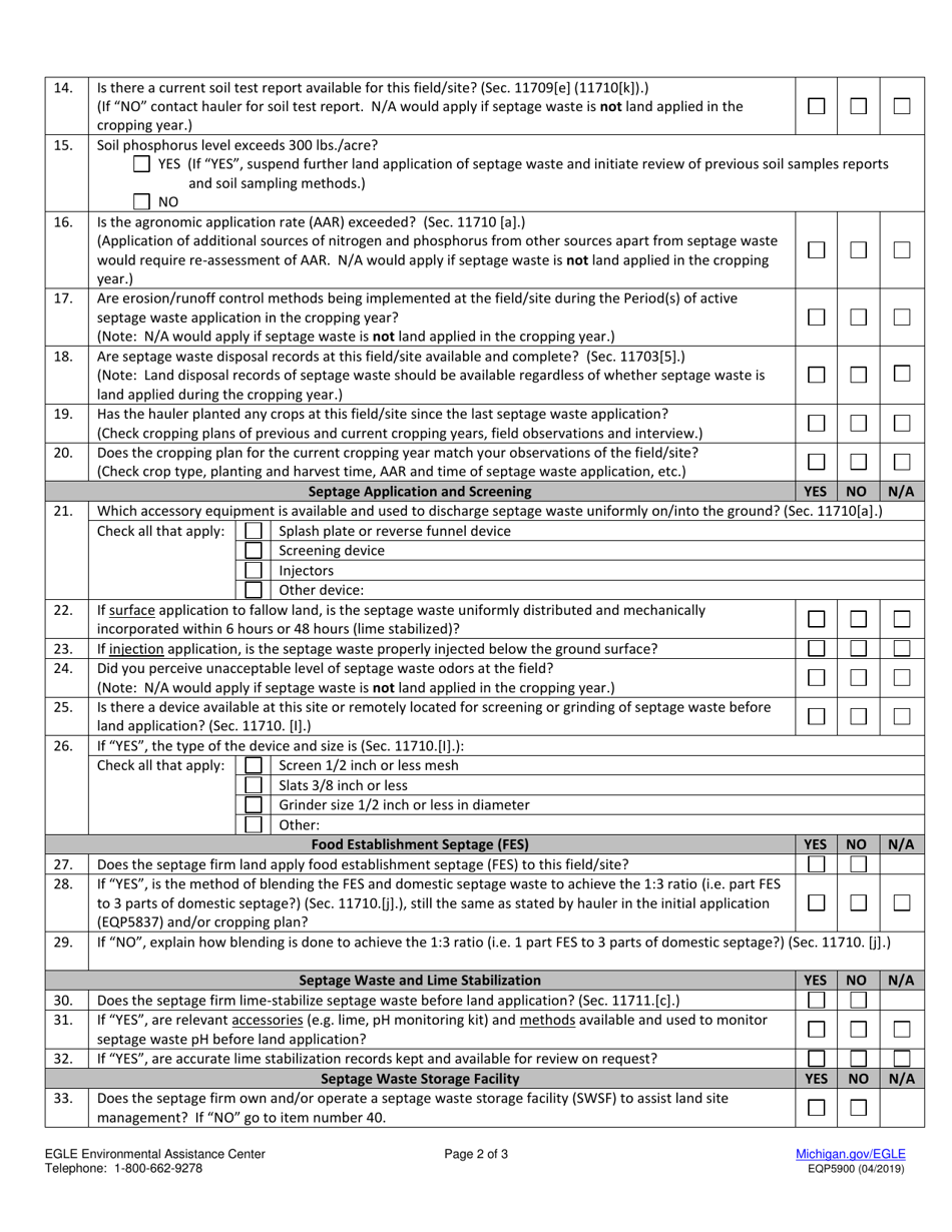 Form EQP5900 Existing Land Site Inspection - Michigan, Page 2