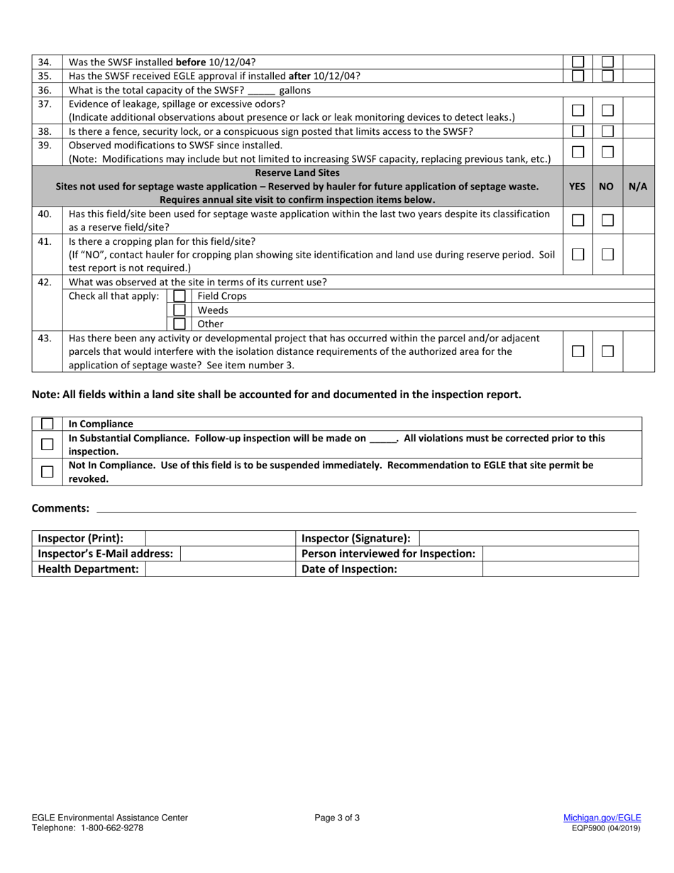 Form EQP5900 Existing Land Site Inspection - Michigan, Page 3