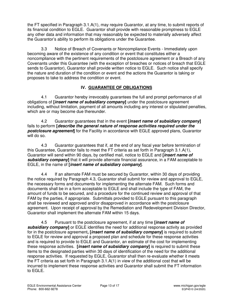 Form EQP4510 Financial Test - Corporate Guarantee - Michigan, Page 13