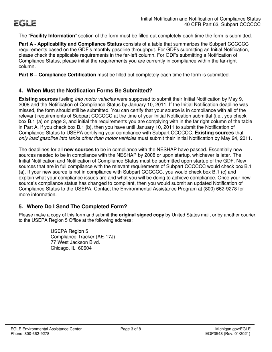 Form EQP3548 Initial Notification and Notification of Compliance Status for Gasoline Dispensing Facilities (Gdfs) - Michigan, Page 3