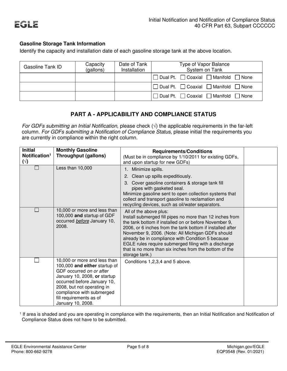 Form EQP3548 Initial Notification and Notification of Compliance Status for Gasoline Dispensing Facilities (Gdfs) - Michigan, Page 5
