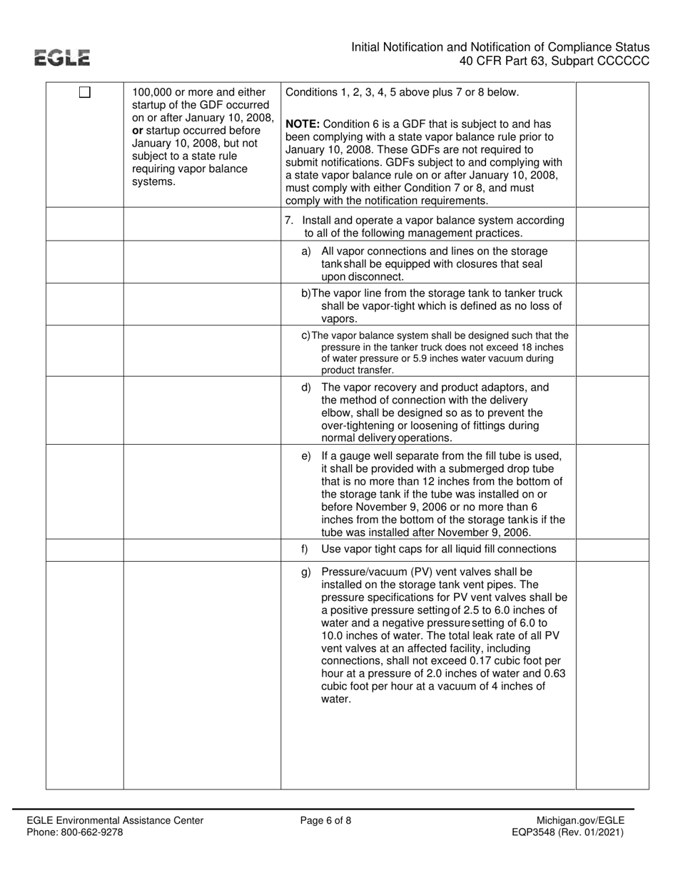 Form EQP3548 Initial Notification and Notification of Compliance Status for Gasoline Dispensing Facilities (Gdfs) - Michigan, Page 6