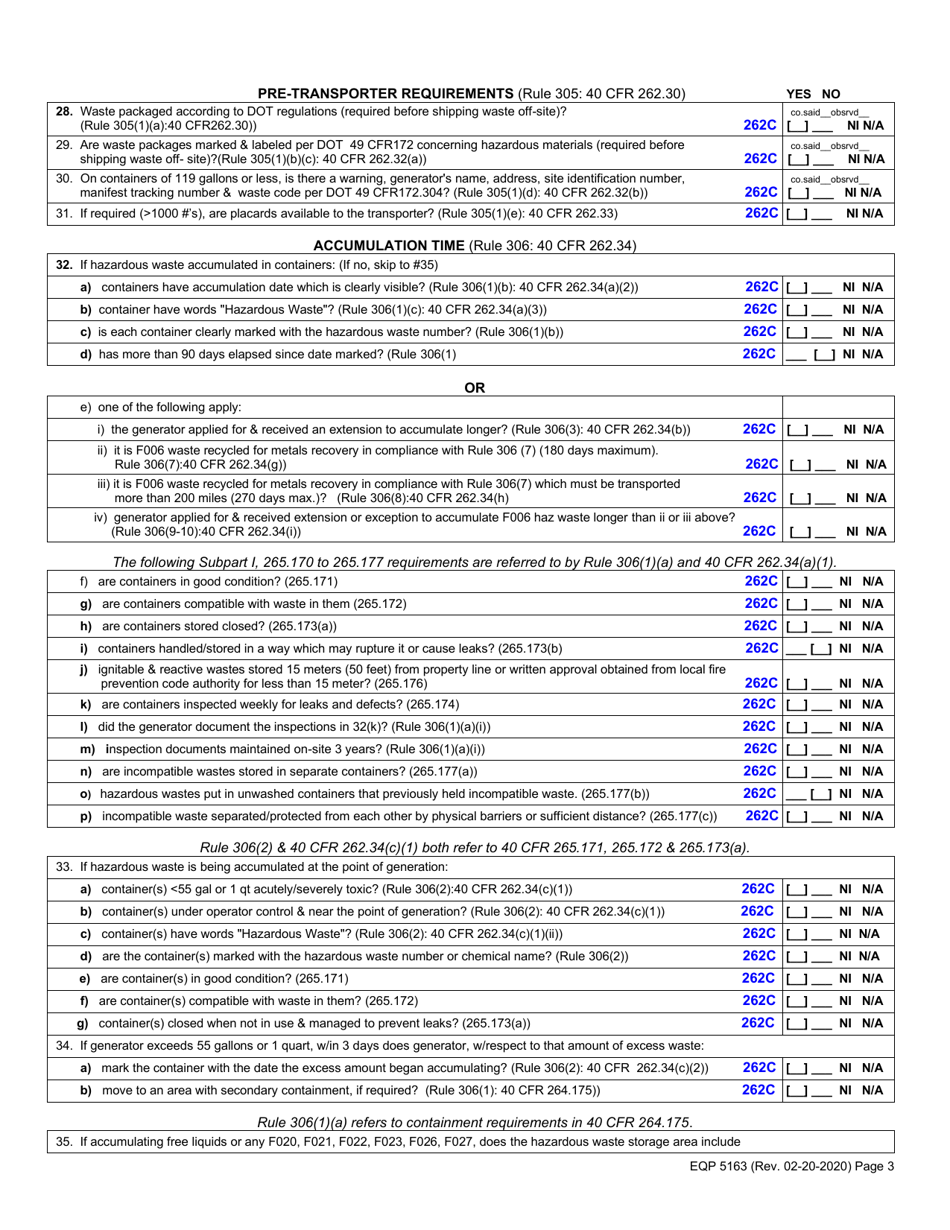 Form EQP5163 Fully Regulated Generator (Frg) Inspection Form - Michigan, Page 3