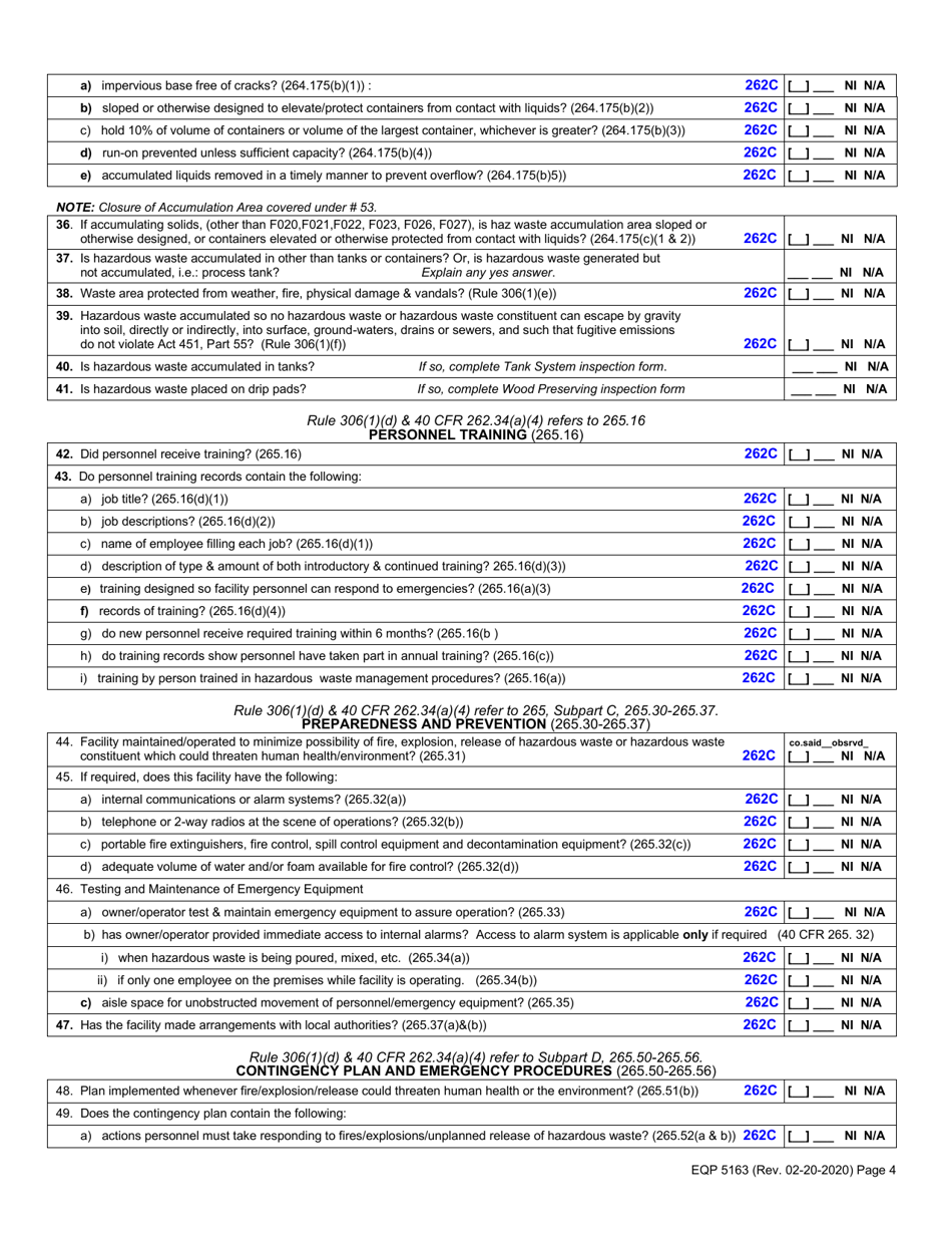 Form EQP5163 Fully Regulated Generator (Frg) Inspection Form - Michigan, Page 4