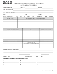 Document preview: Form EQP5187 Hazardous Waste Inspection - Michigan