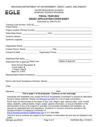 Form EQP5835 &quot;Grant Application Cover Sheet&quot; - Michigan, 2022