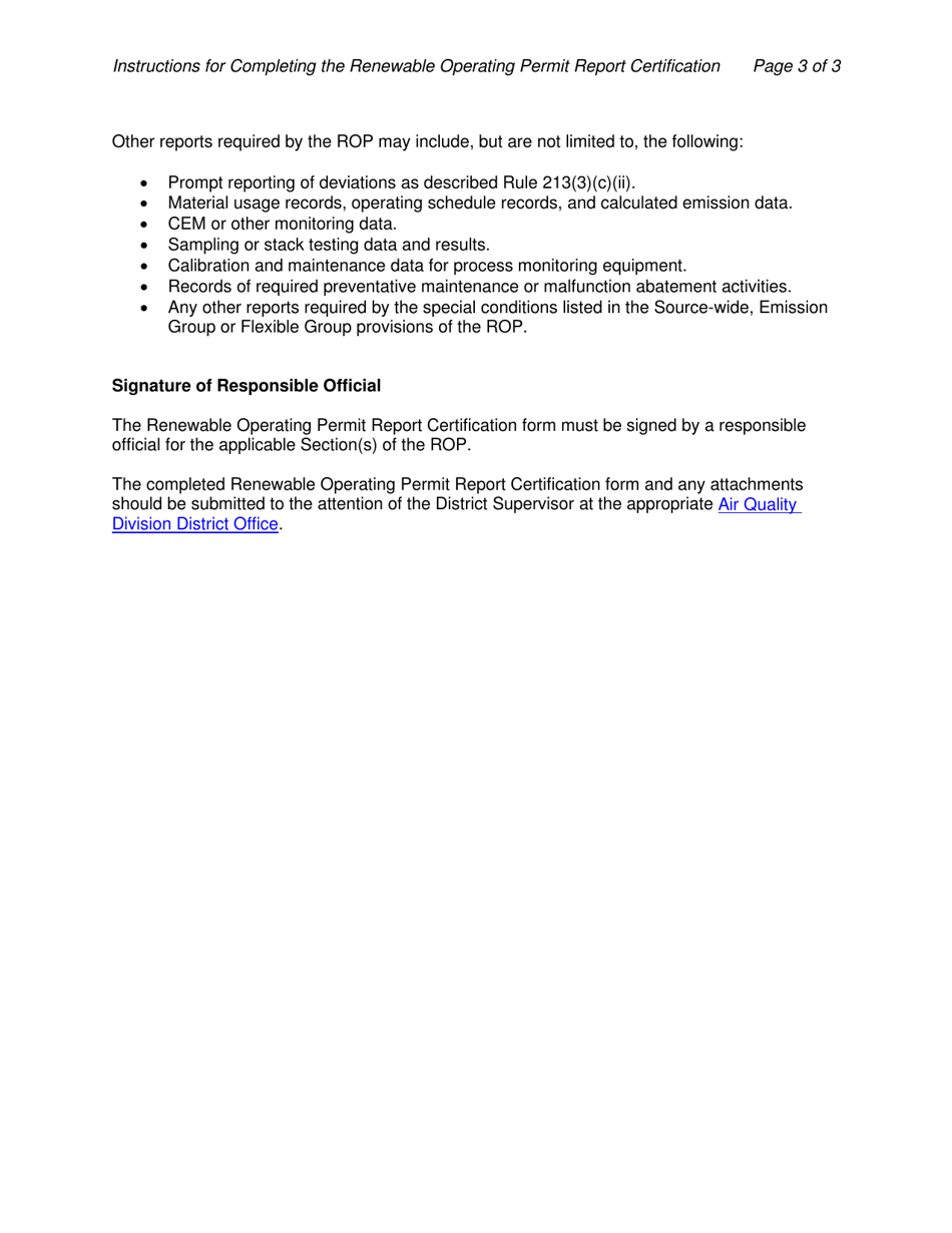 Instructions for Form EQP5736 Renewable Operating Permit Report Certification - Michigan, Page 3