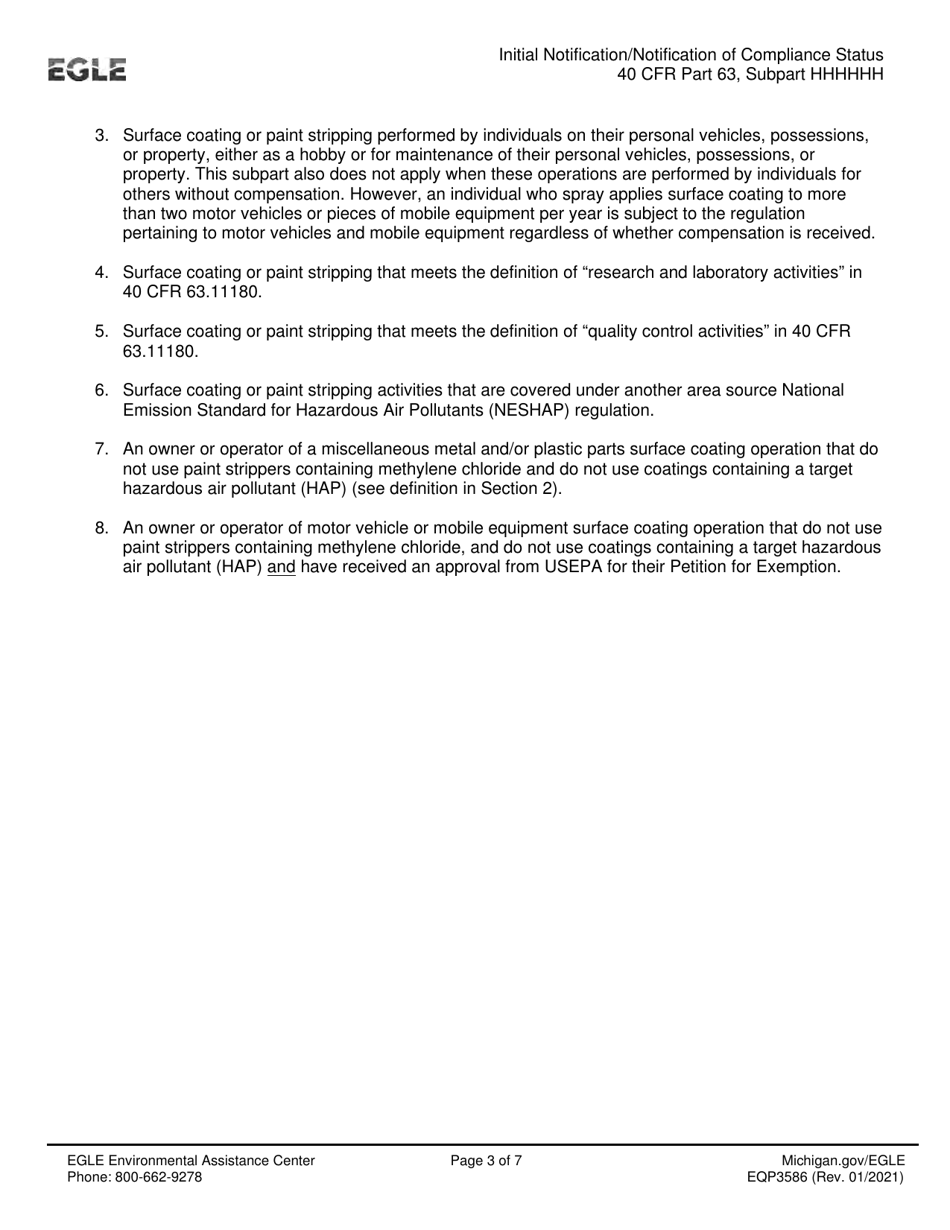 Form EQP3586 Initial Notification / Notification of Compliance Status for Paint Stripping and Miscellaneous Surface Coating Operations - Michigan, Page 3