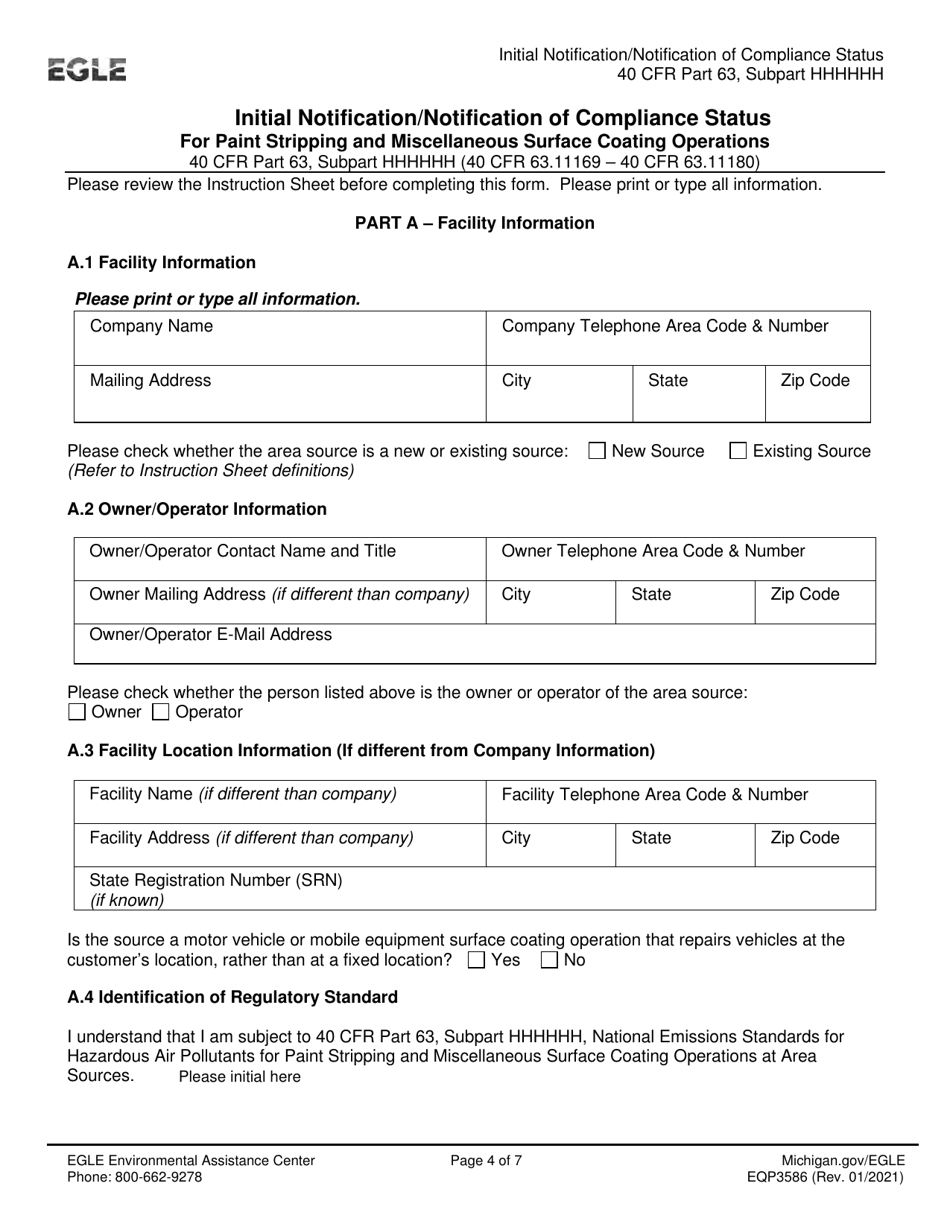 Form EQP3586 Initial Notification / Notification of Compliance Status for Paint Stripping and Miscellaneous Surface Coating Operations - Michigan, Page 4