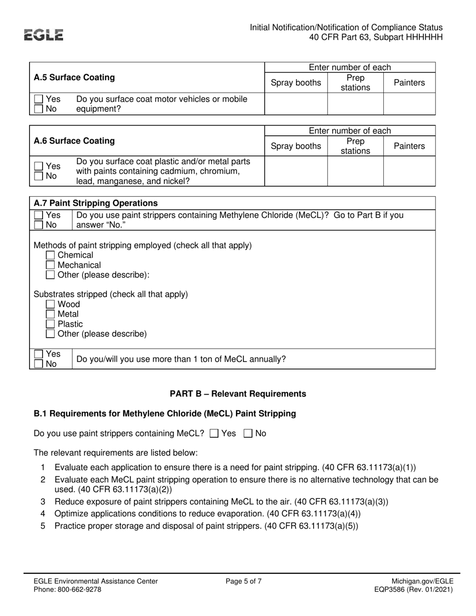 Form EQP3586 Initial Notification / Notification of Compliance Status for Paint Stripping and Miscellaneous Surface Coating Operations - Michigan, Page 5