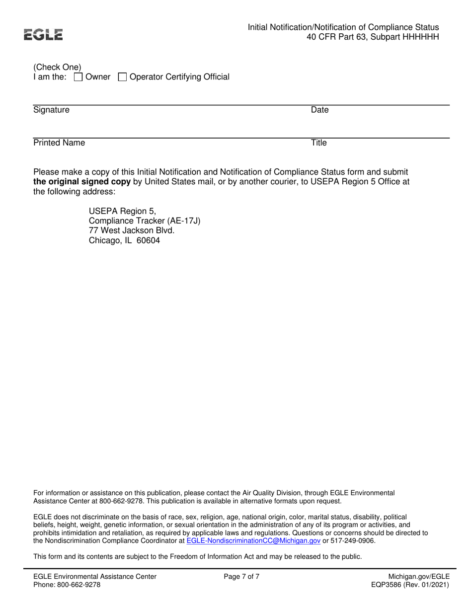 Form EQP3586 Initial Notification / Notification of Compliance Status for Paint Stripping and Miscellaneous Surface Coating Operations - Michigan, Page 7