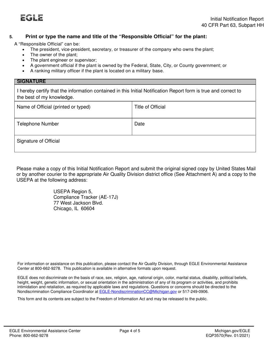 Form EQP3570 Initial Notification Report - Neshap - Oil and Natural Gas Production Facilities - Michigan, Page 4