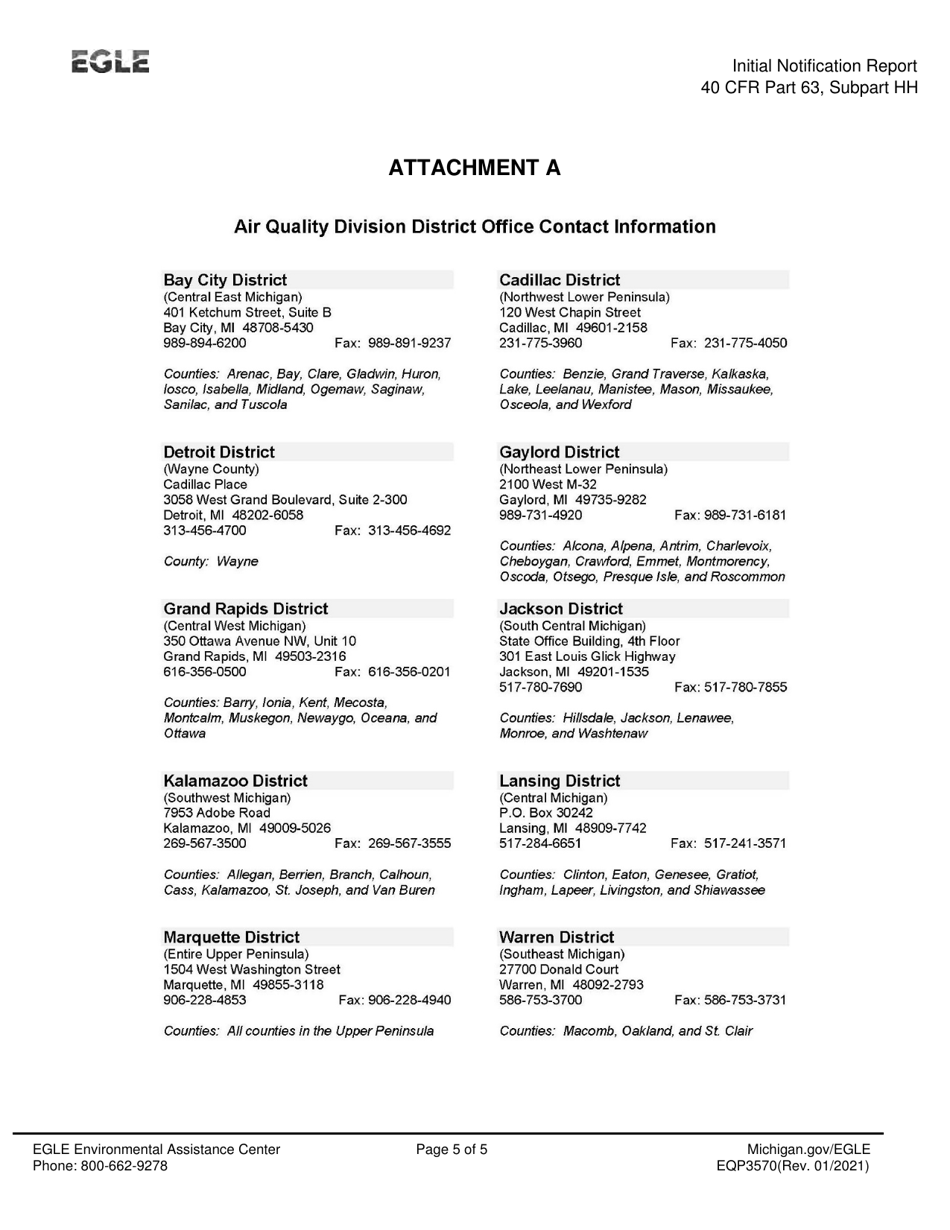 Form EQP3570 Initial Notification Report - Neshap - Oil and Natural Gas Production Facilities - Michigan, Page 5