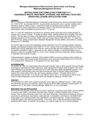 Document preview: Instructions for Form EQP5111 Operating License Application Form for Hazardous Waste Treatment, Storage, and Disposal Facilities - Michigan