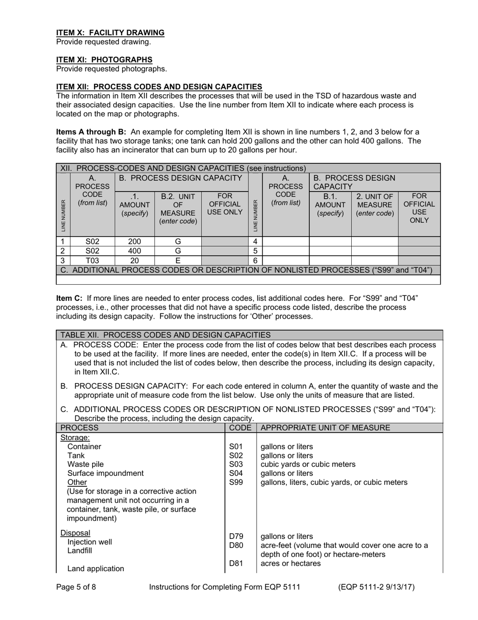 Instructions for Form EQP5111 Operating License Application Form for Hazardous Waste Treatment, Storage, and Disposal Facilities - Michigan, Page 5