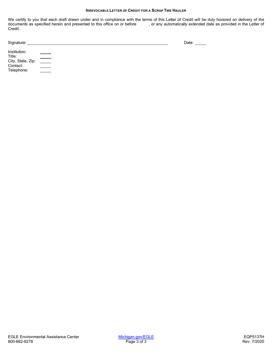 Form EQP5137H Irrevocable Letter of Credit for a Scrap Tire Hauler - Michigan, Page 3